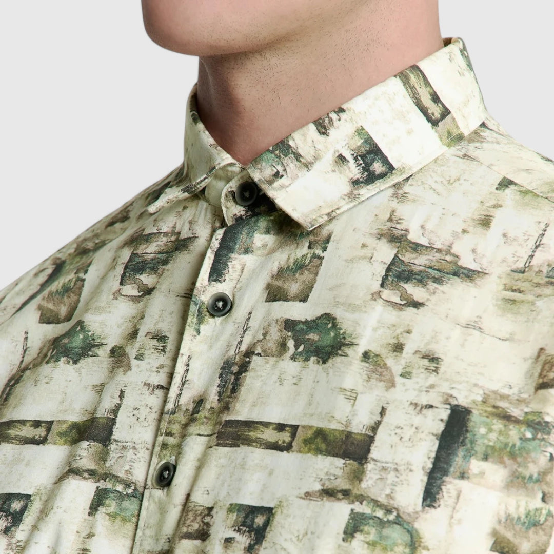 27490310-050 No Excess Shirt Short Sleeve Allover Printed Green