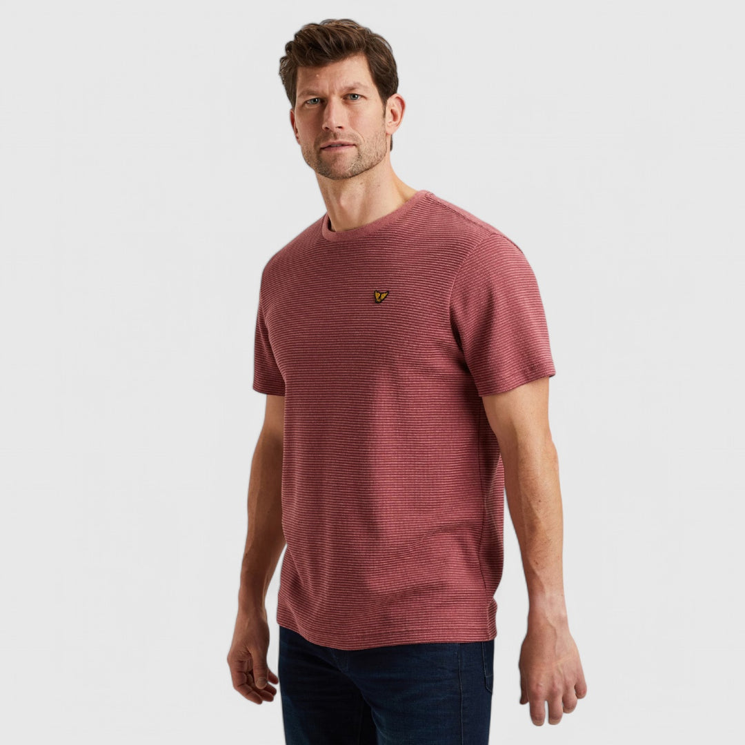 PTSS2503566-4021 PME Legend T-Shirt Textured Stripe Dry Rose